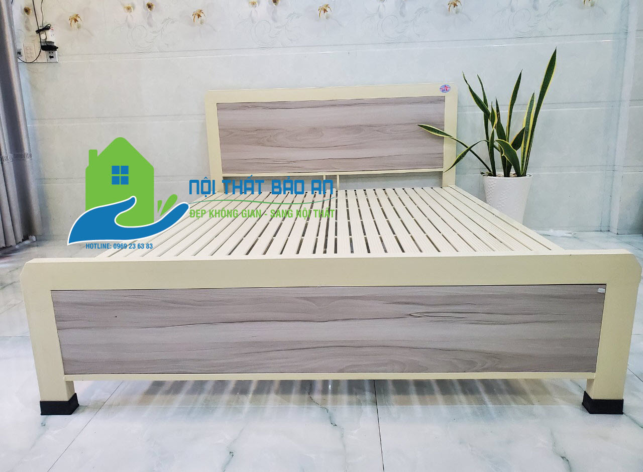 [HCM] Giường sắt kiểu gỗ kích thước ngang 1M6 dài 2M – GS225 mẫu hiện đại kích thước thoải mái nằm rộng rãi 2- 3 người