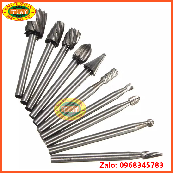 Bộ 10 mũi khắc, mài, làm lũa HSS cao cấp cán 3mm