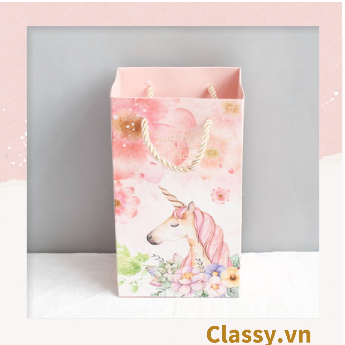 Classy Xé lẻ Bộ Túi giấy quai xách hoặc hộp dùng đựng đồ quà tặng trang sức, son môi, mỹ phẩm, nước hoa. hình hồng hạc, kỳ lân [Q229]