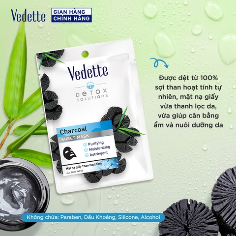 Combo 5 Mặt Nạ Giấy Than Hoạt Tính Vedette 22ml x 5