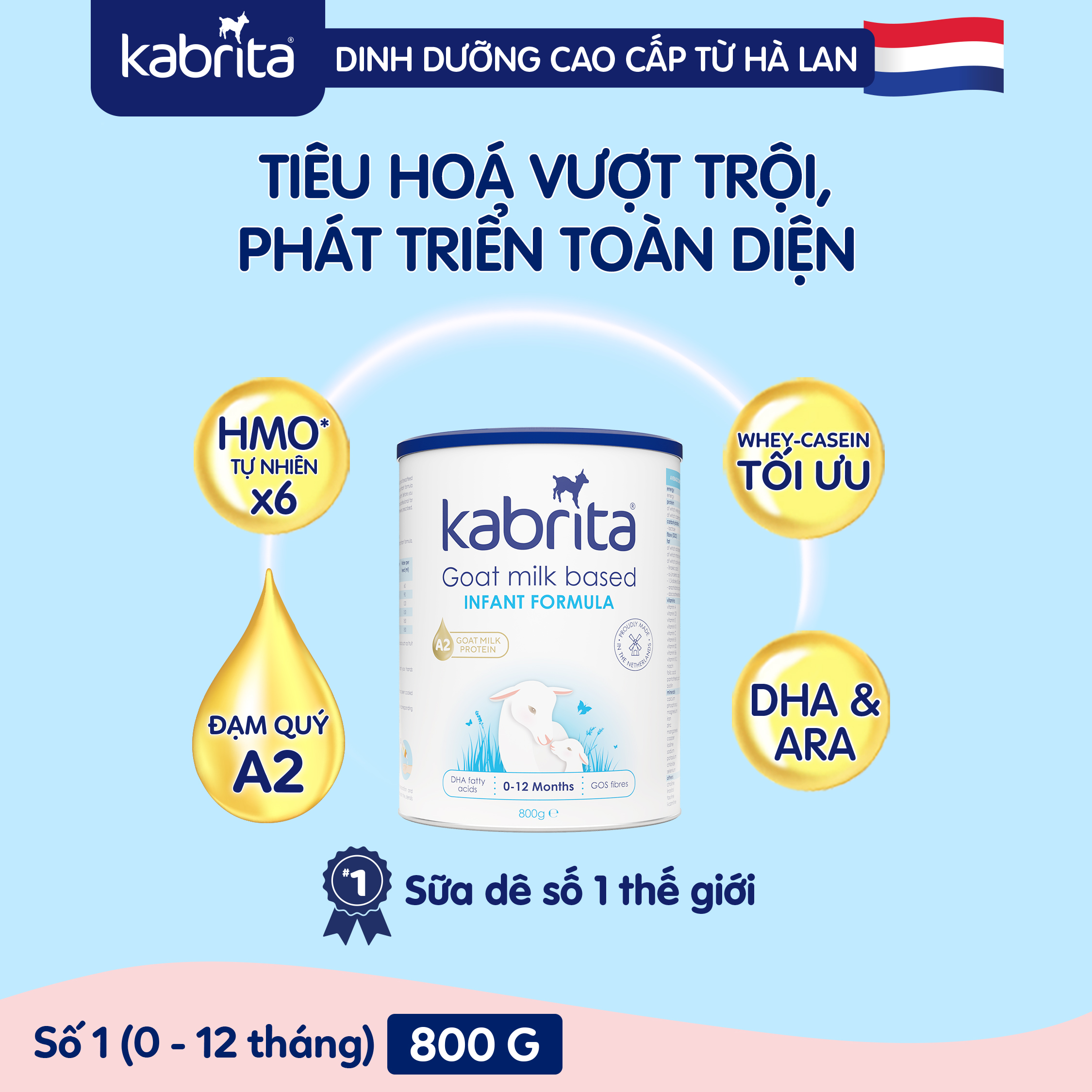 Sữa dê Kabrita cho trẻ từ 0-12 tháng - Lon 800g