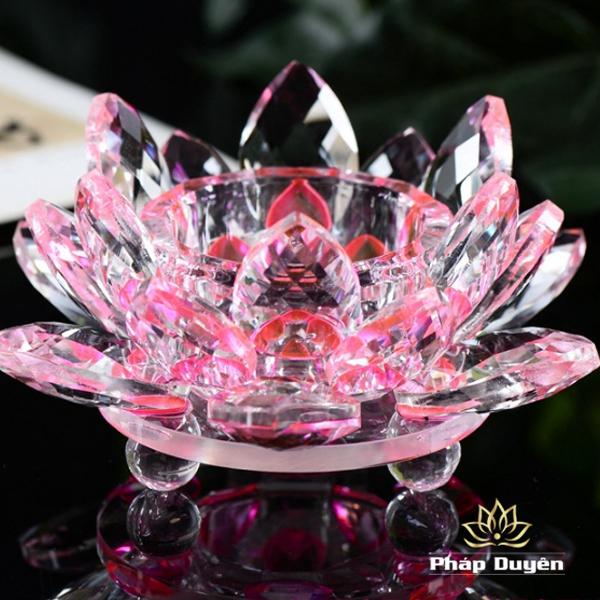 Đế Nến Hoa Sen Thấp Pha Lê Nhiều Màu Sắc 12cm