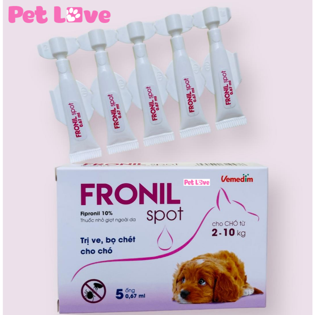 1 hộp (5 ống) Fronil Spot nhỏ gáy diệt ve, bọ chét chó (Vemedim, mẫu mới)