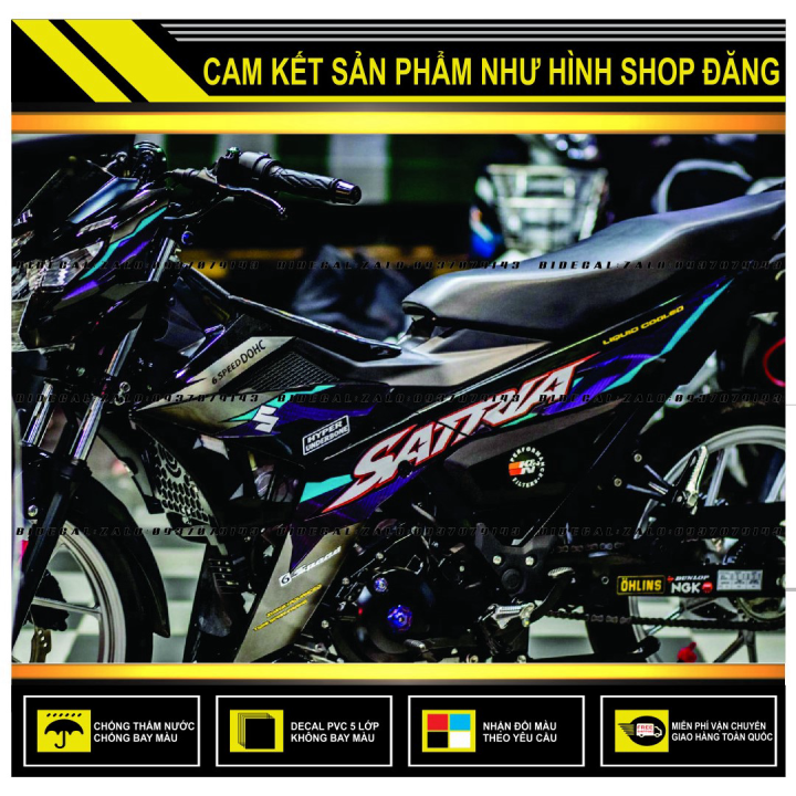 Tem rời satria fi chế phối tím xám dán xe đen