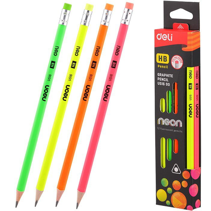 Bút chì 2B Deli neon nhiều màu sắc
