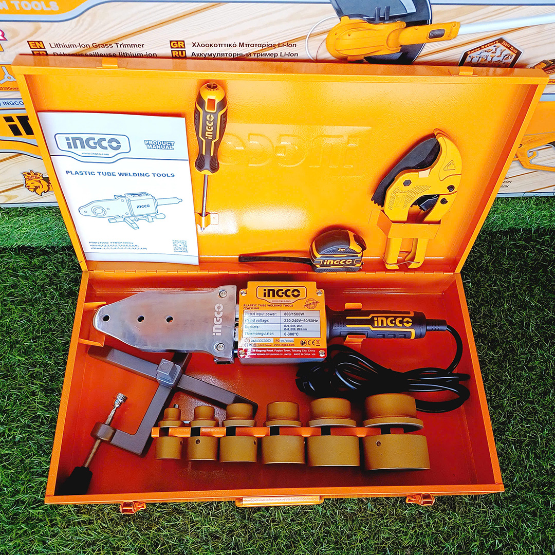 Máy hàn nhiệt ống ppr INGCO PTWT215002 nhiều size 20, 25, 32, 40, 50, 63mm công suất 1500W màu vàng nâu mới