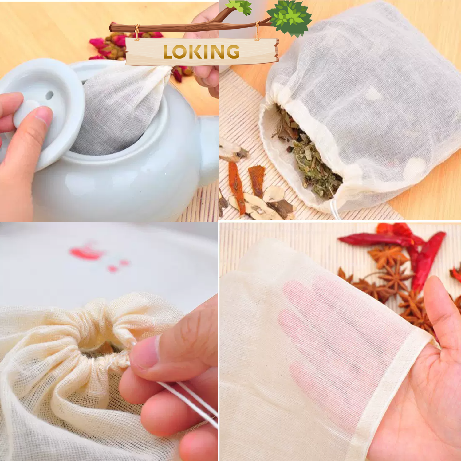 Túi lọc sữa đậu nành, túi lọc dùng trong nấu ăn, có thể tái sử dụng, chất liệu vải bông gạc thương hiệu LOKING, 1 chiếc/ sp