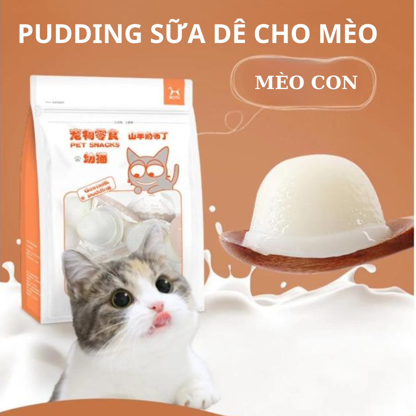 1 viên pudding sữa dê cho mèo mọi lứa tuổi, cung cấp canxi, lợi khuẩn 15gram/viên