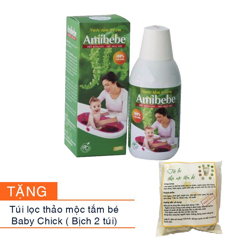 Nước tắm trẻ em Amibebe 250ml TẶNG Túi lọc thảo mộc tắm bé Baby Chick bịch