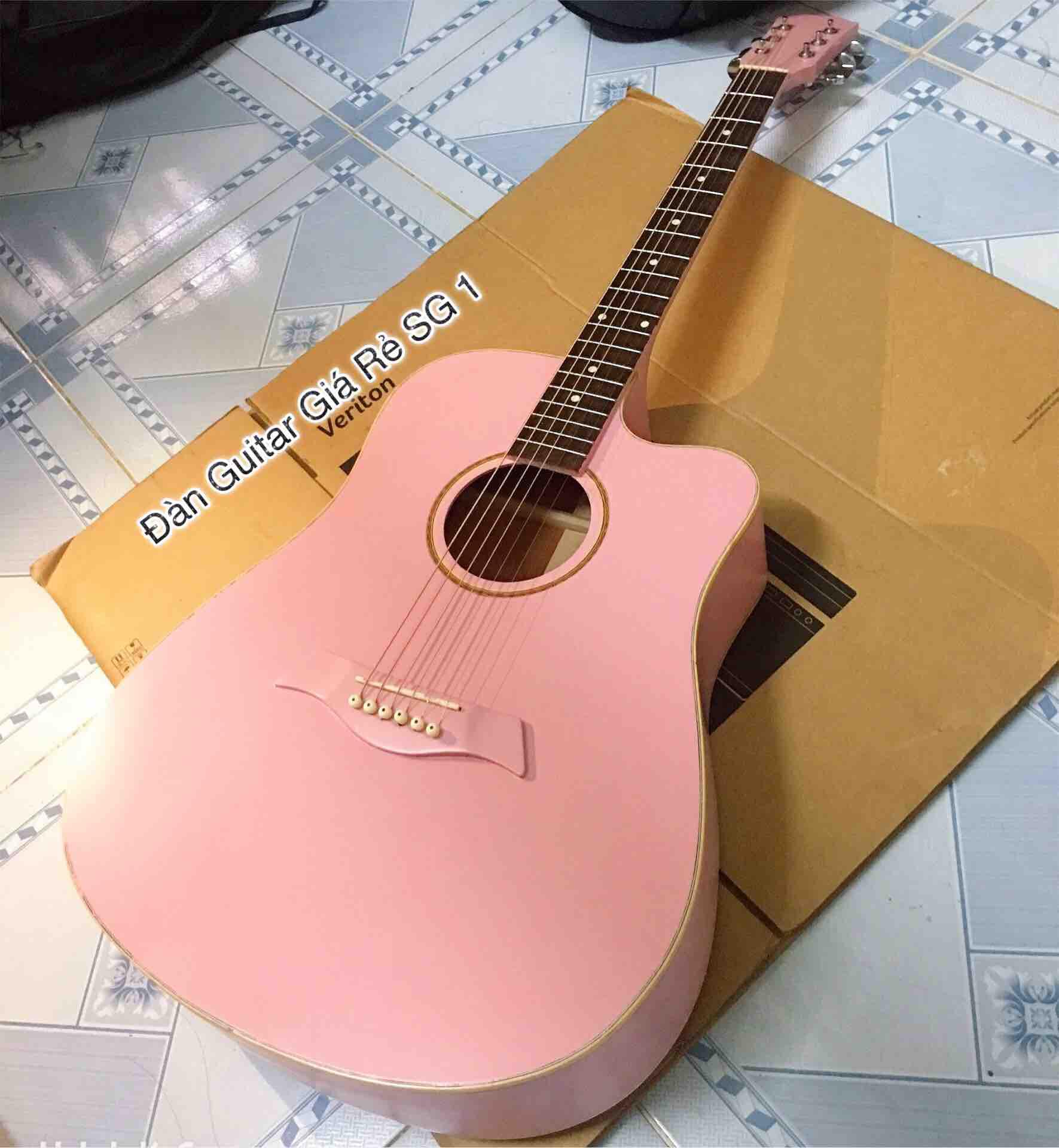 [HCM]Đàn acoustic màu hồng gỗ hồng đào