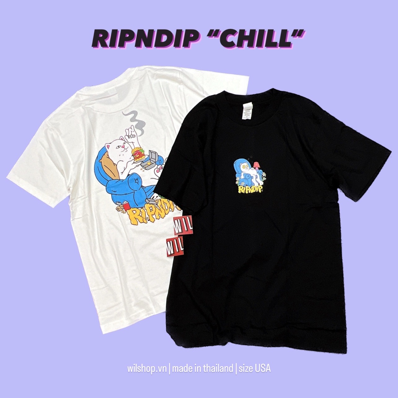 (M, L, XL) ÁO MÈO RIPNDIP - ÁO THUN UNISEX SIZE USA