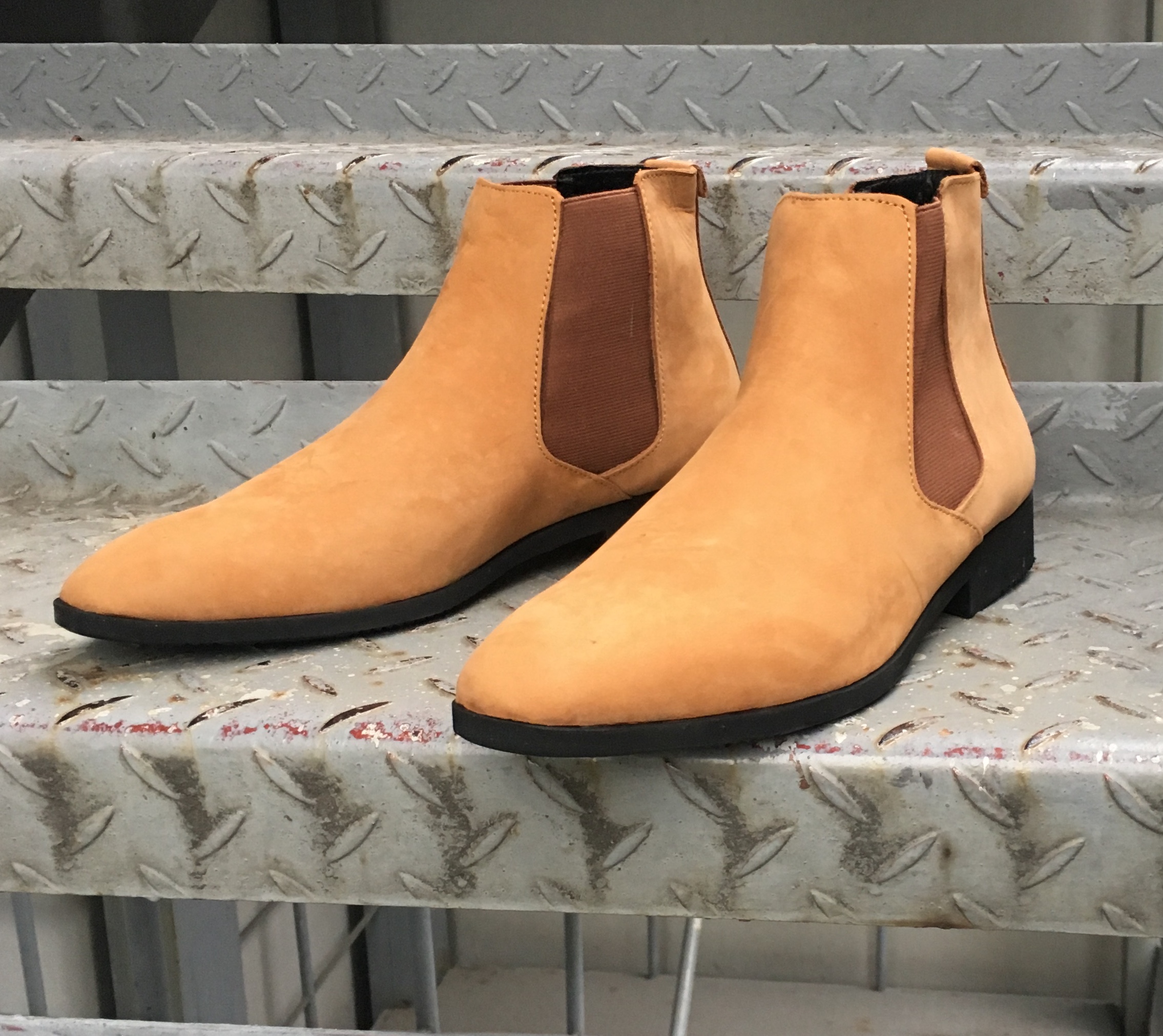 Shoes leather men Chelsea boots quality Suede yellow cow