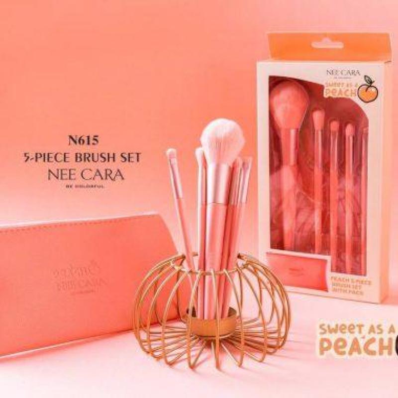 Bộ cọ Thái Lan 5 cây lông mịn Neecara Peach kèm túi da