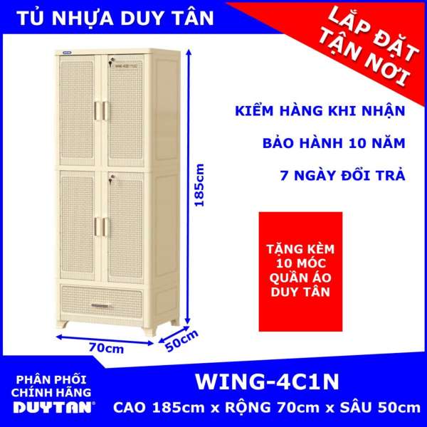 Tủ nhựa Duy Tân treo quần áo WING 4C-1N (2 buồng treo quần áo và một ngăn kéo)