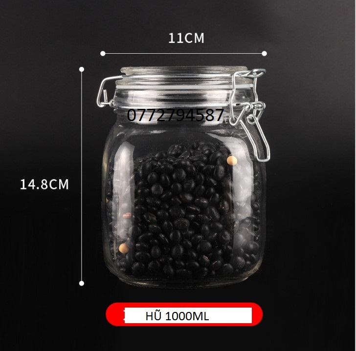 Hũ thủy tinh gia vị - hũ nắp gài gọng thép dáng vuông 500ml 750ml 1000ml