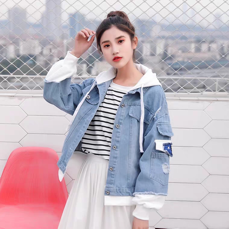 [HCM]Áo khoác jean nữ có nón form rộng Hàn Quốc mũ nỉ đôi cực chất bao đẹp size M-L-XL
