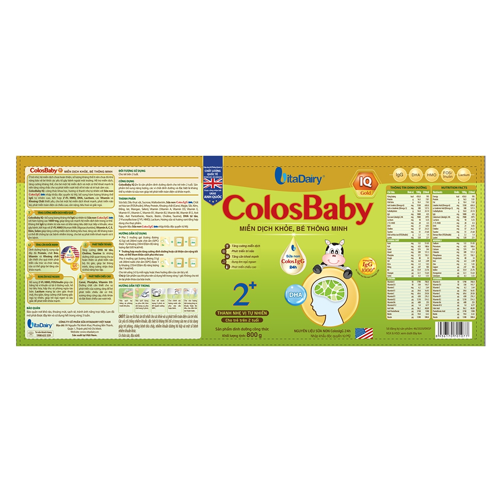 SPDD công thức Colosbaby IQ Gold 2+ 800g - S