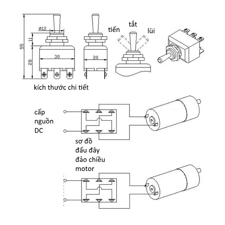 công tắc 6 chân đảo chiều 15A - 2 cái