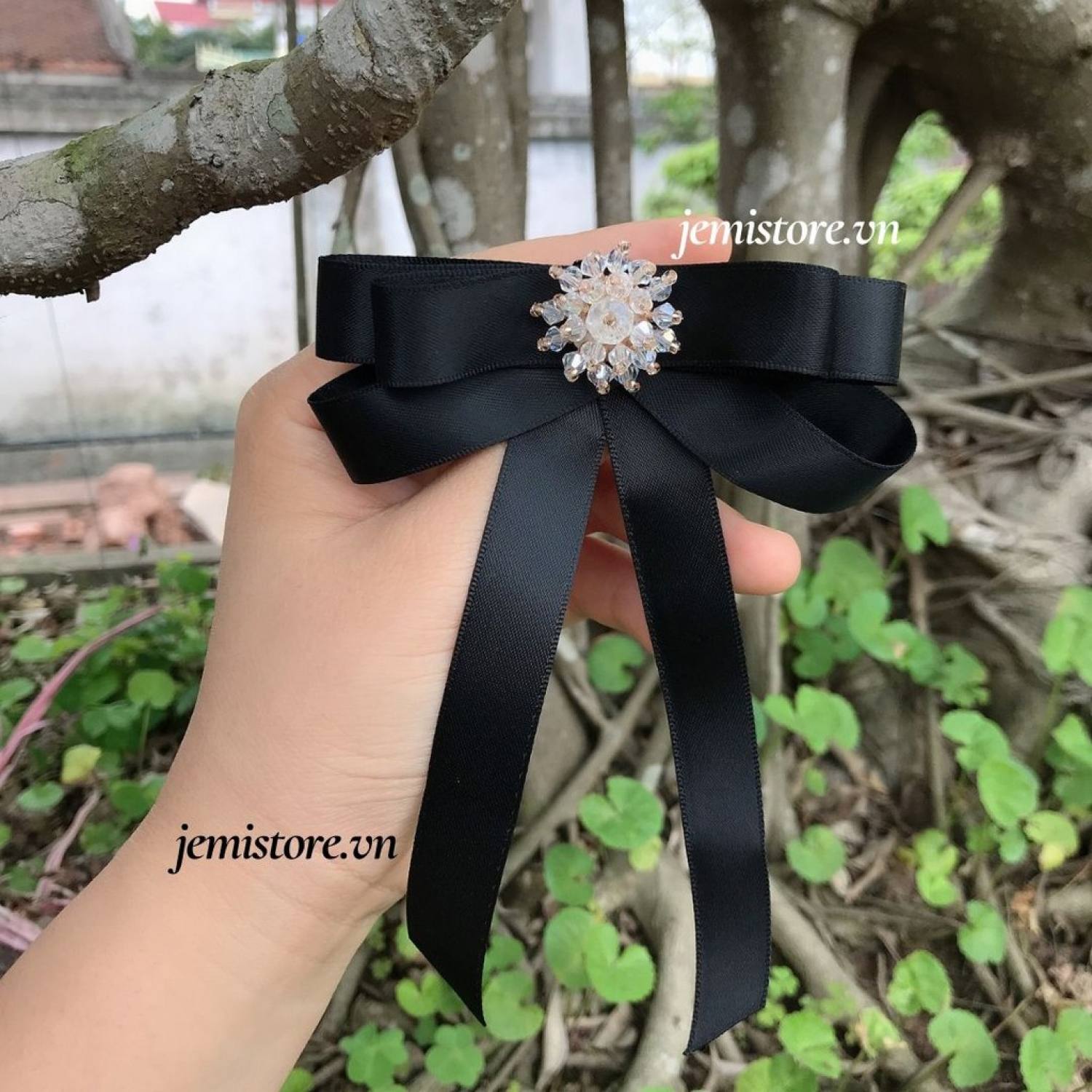 Tag nơ cài áo sơ mi/váy ruy băng lụa