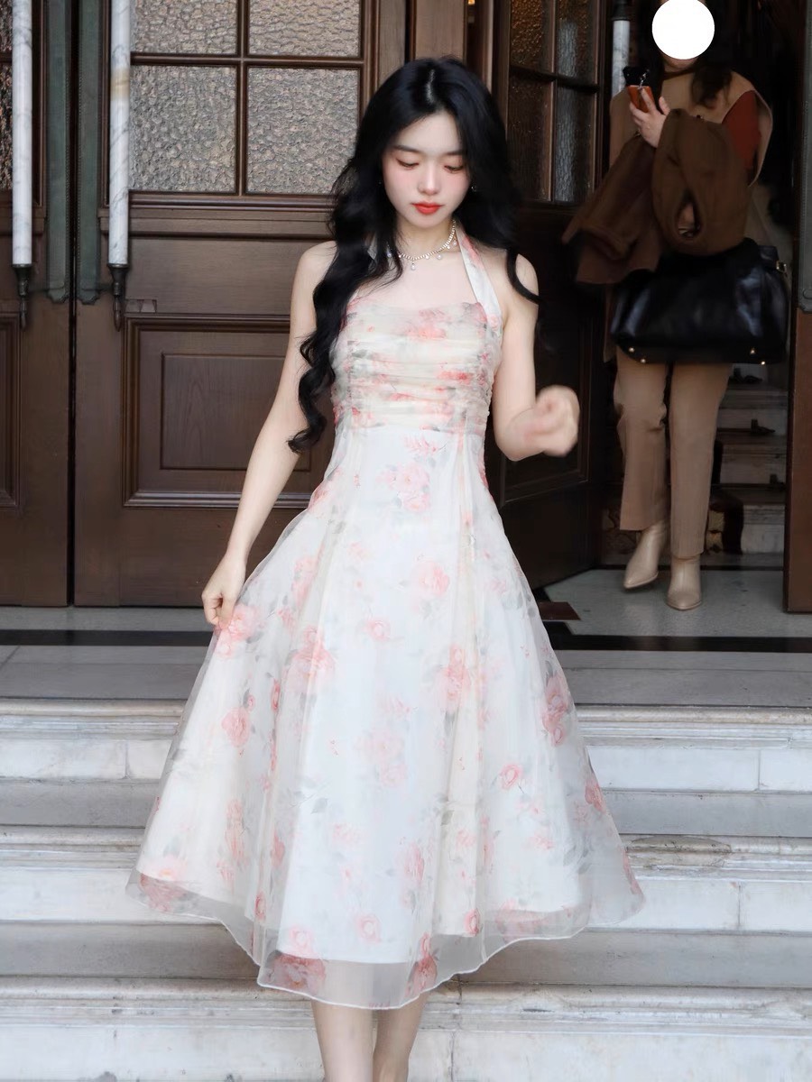 Đầm voan hoa hàng thiết kế mẫu mới xinh ld0224