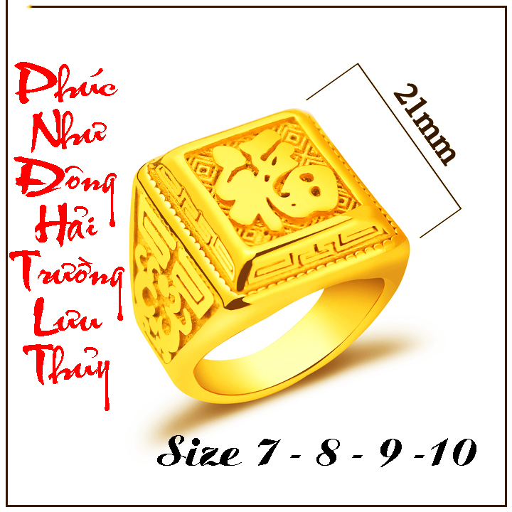 Nhẫn inox cao cấp chữ Phúc chạm nổi siêu đẹp, bền màu - Đeo tay vạn sự may