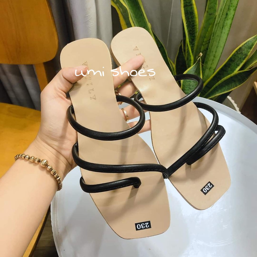 [NOWSHIP HN] Dép lê nữ kẹp tông xỏ ngón quai mảnh mặt phíp chống nước đế bệt mũi vuông mới hot màu đen/trắng/kem xinh