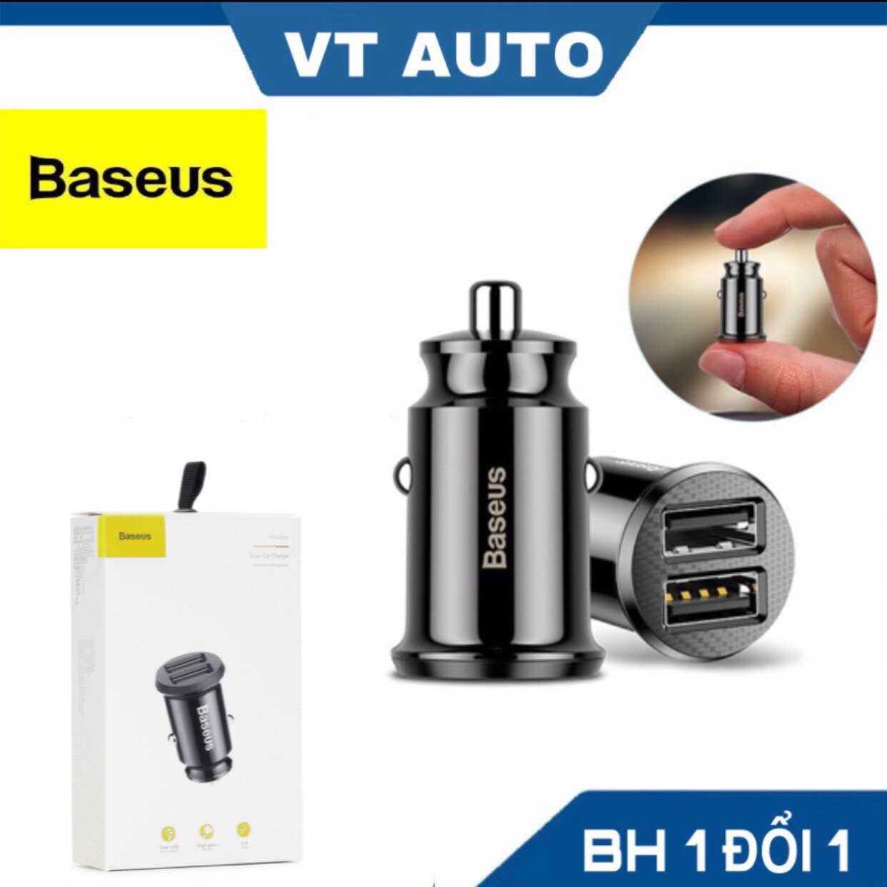 Tẩu sạc nhanh oto 2 cổng usb baseus ccall-m01 mini siêu nhỏ dòng ra 3.1a điện áp 12- 24v cho xe hơi ô tô - VT auto
