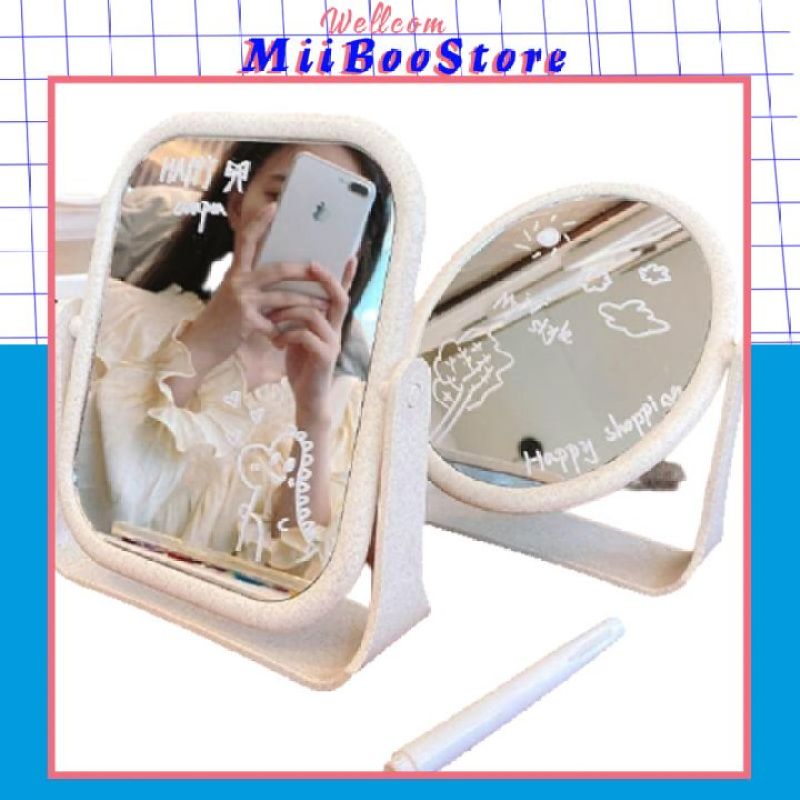 [Xả Trong 3 Ngày]Gương Trang Điểm Để Bàn Decor MiiBooStore, Gương Soi Di Động Dòng Thấp 2 Mặt Xoay 360 Độ Có 2 Mặt Vuông Và Tròn giá rẻ