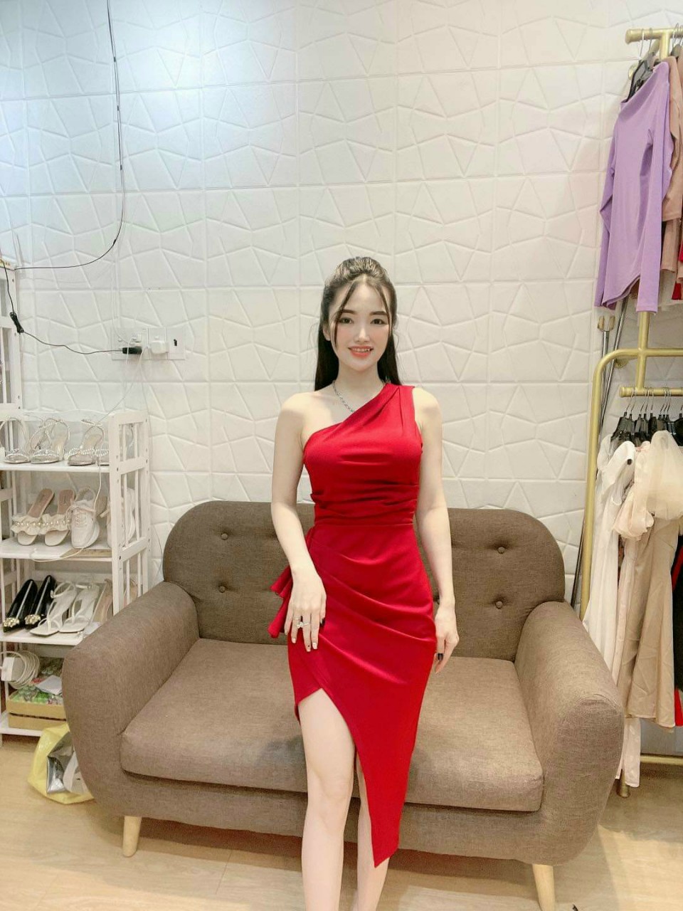 Đầm body vai 1 bên-QH#Damnu