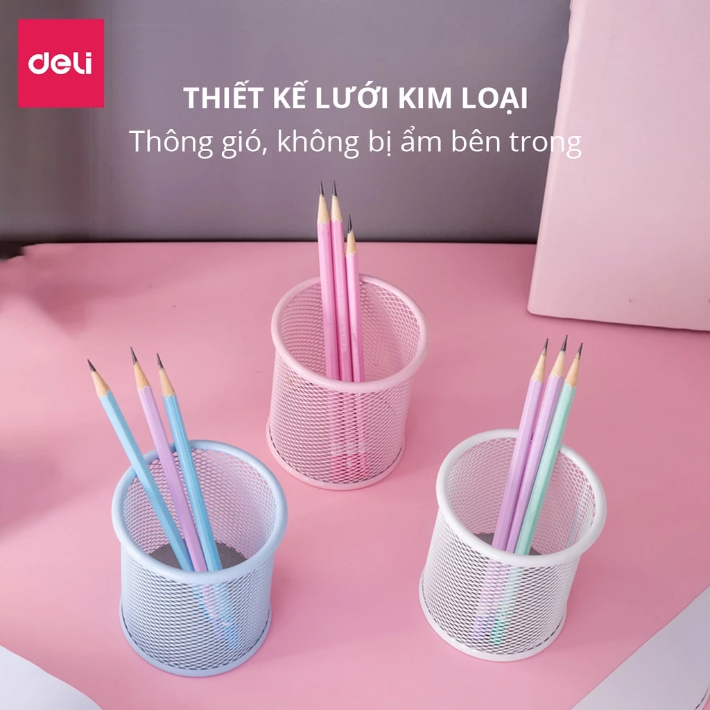 Cốc cắm bút kim loại Deli 91x98mm - 9153