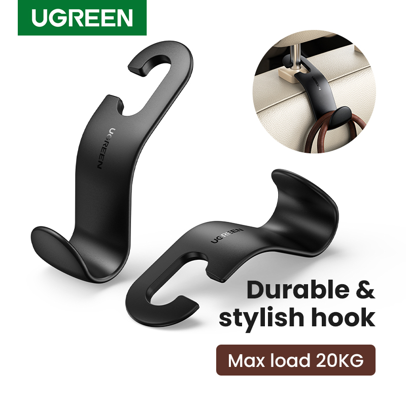 UGREEN 2pcs Car Holder In Car Adjustable Backseat Headrest Hanger Hooks for Cloth Grocery Bag Purse Organizer Storage Car Hook