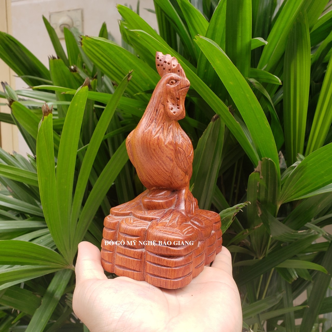 Tượng con gà gỗ ngọc am thơm để mộc cao 20 ngang 13 sâu 7 cm