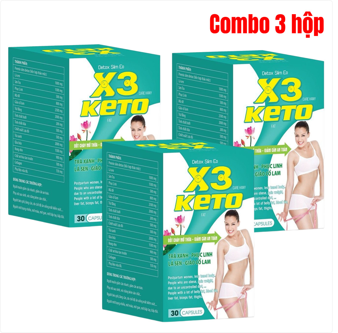 Combo 3 hộp - viên uống detox x3 keto fat hỗ trợ chuyển hóa chất béo giảm cholesterol trong máu giảm béo nhanh an toàn và hiệu quả hộp 30 viên - t&t pharma