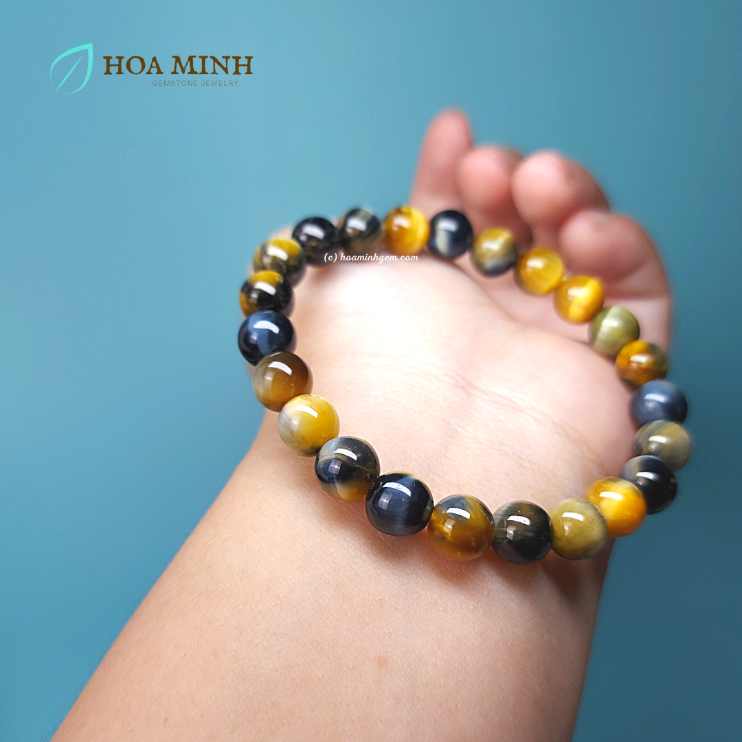 Vòng tay mắt hổ chim ưng size 8 li vip tài lộc thịnh vượng | hoa minh gem