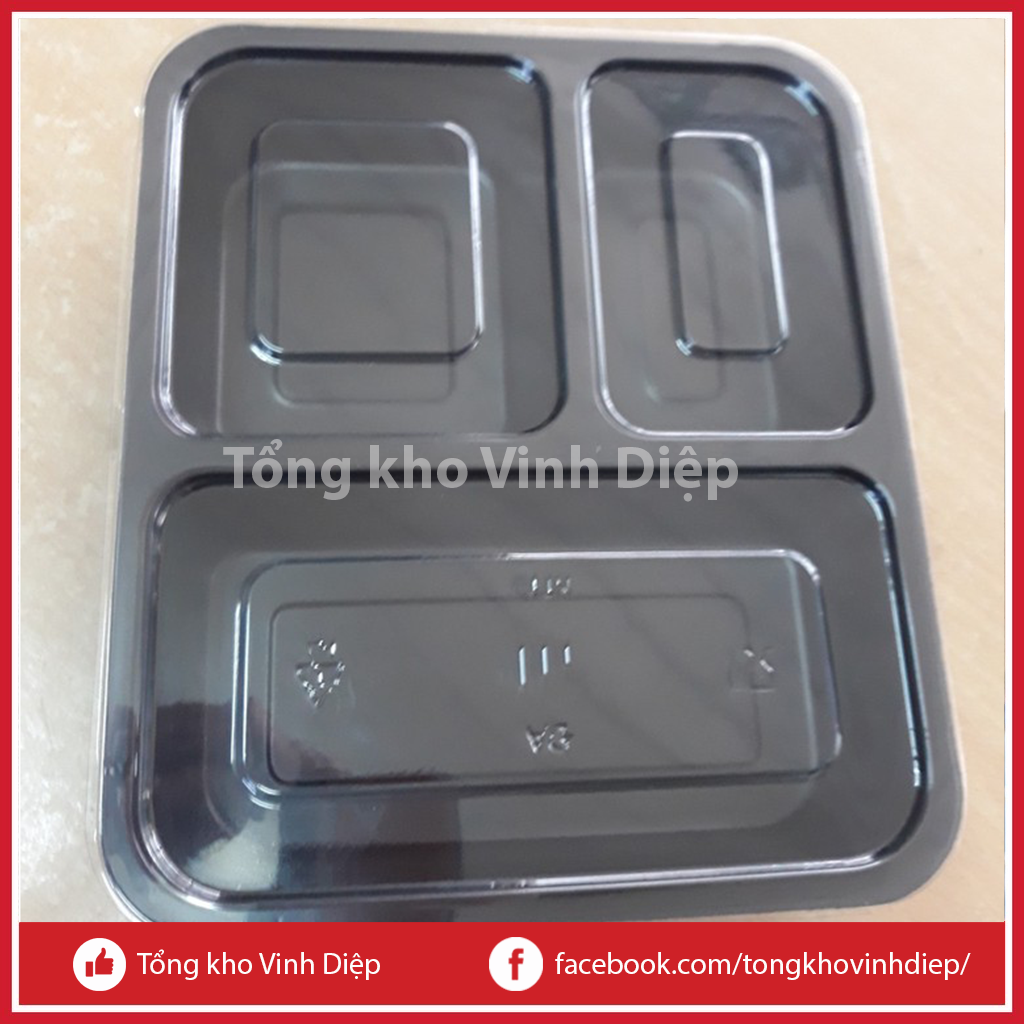 Combo 50 hộp cơm nhựa 3 ngăn dùng 1 lần
