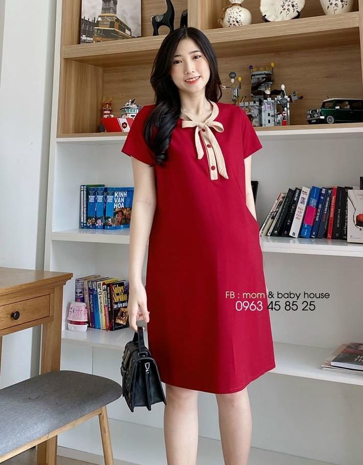 Váy bầu dáng suông dài - đầm bầu chất đũi đẹp