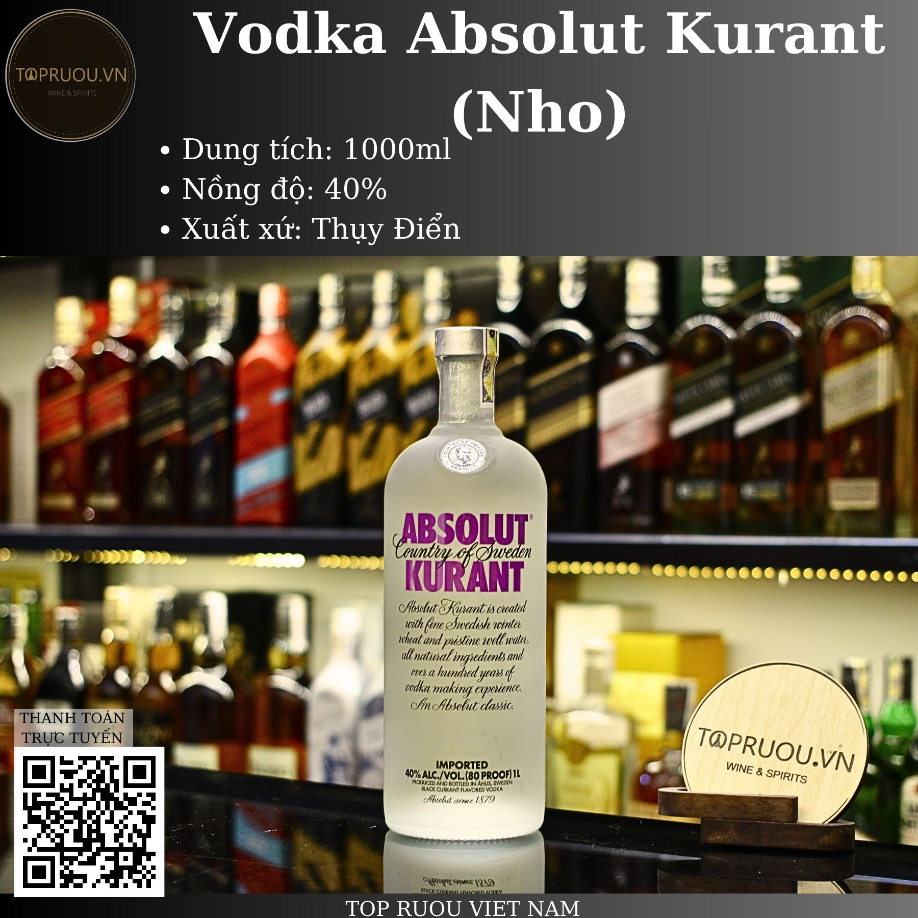 [Top Rượu VN] Rượu Vodka Absolut Grapefruit - Apeach - Citron - Elyx - Kurant - Mandrin - 1000ml [Chính Hãng]