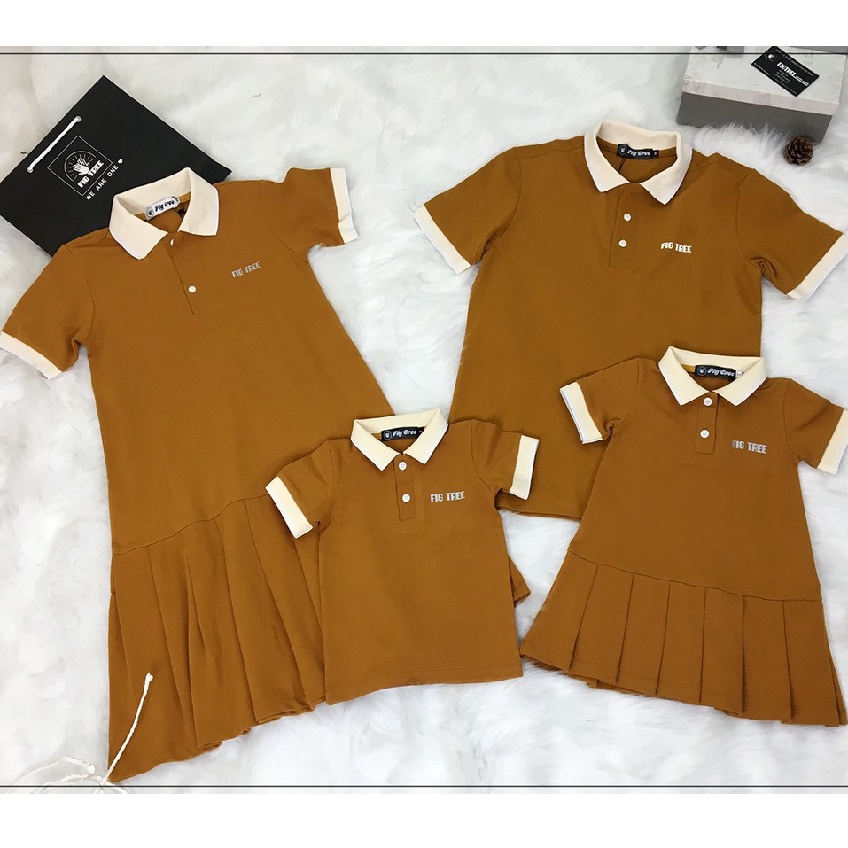 Đồng phục gia đình polo FIG TREE màu CAM ĐẤT ( hàng thiết kế đủ size + hình cận cảnh)