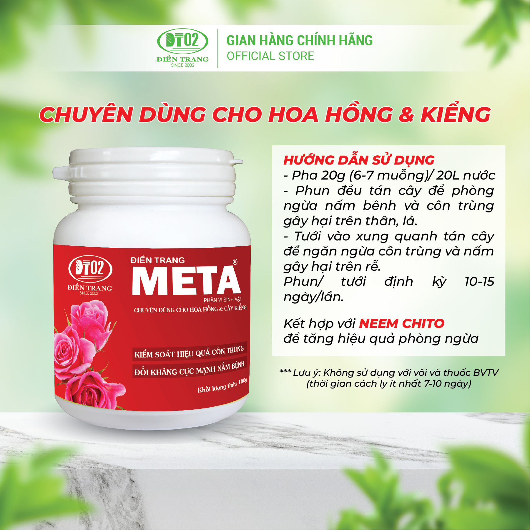 MUA 5  TẶNG 1 - PHÂN VI SINH ĐIỀN TRANG TRICHO META ROSE 100G