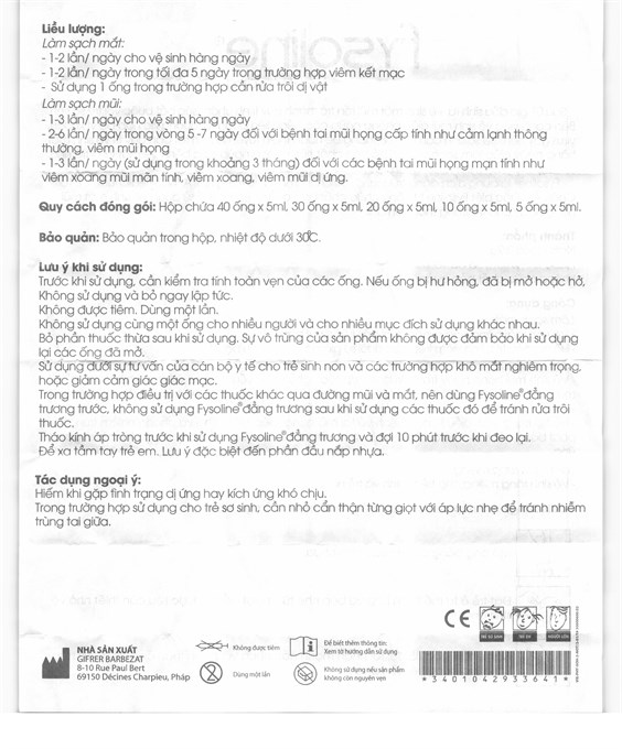 Nước muối sinh lý Fysoline Isotonic 5ml (Hộp 40 ống)