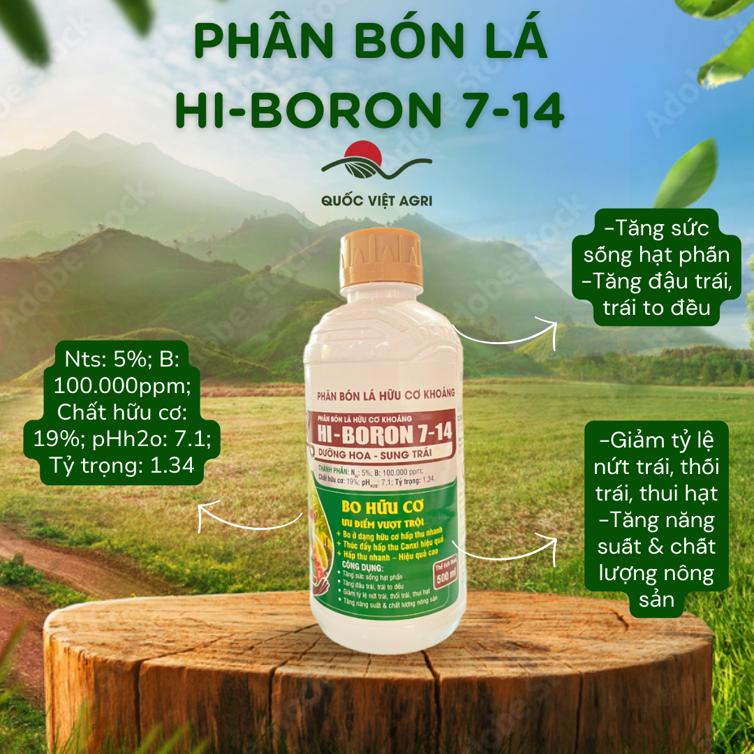 Phân bón lá hữu cơ khoáng - hi-boron 7-14 - 500ml