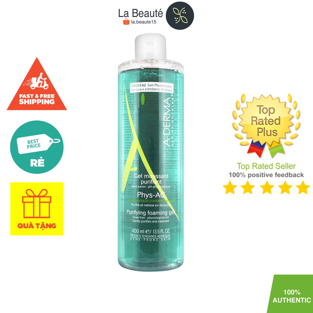 A-derma gel moussant purifiant phys-ac - gel rửa mặt cho da mụn, nhạy cảm 400ml