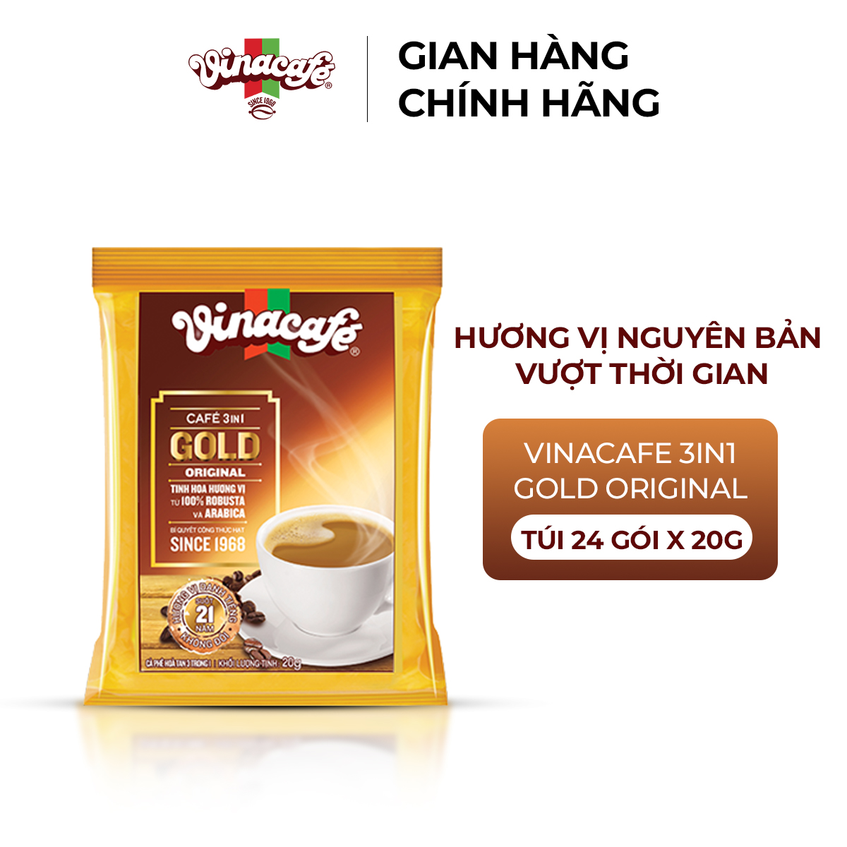 Bịch 40 gói cà phê vinacafe 3in1 gold original - 20g/gói