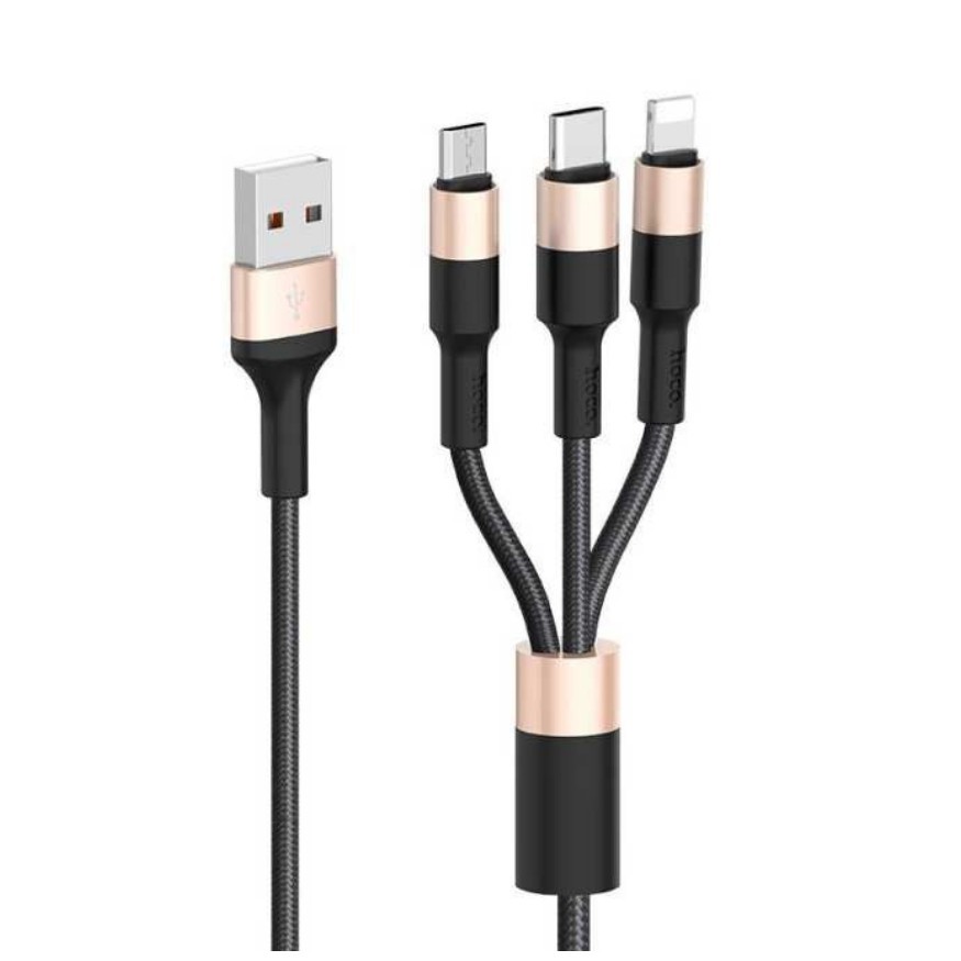 [HCM](XÃ KHO HÀNG CHÍNH HÃNG) Cáp Sạc Hoco X26 3 Đầu IPhone/Micro Usb/Type C Dây Dù Chống Đứt Dài 1M