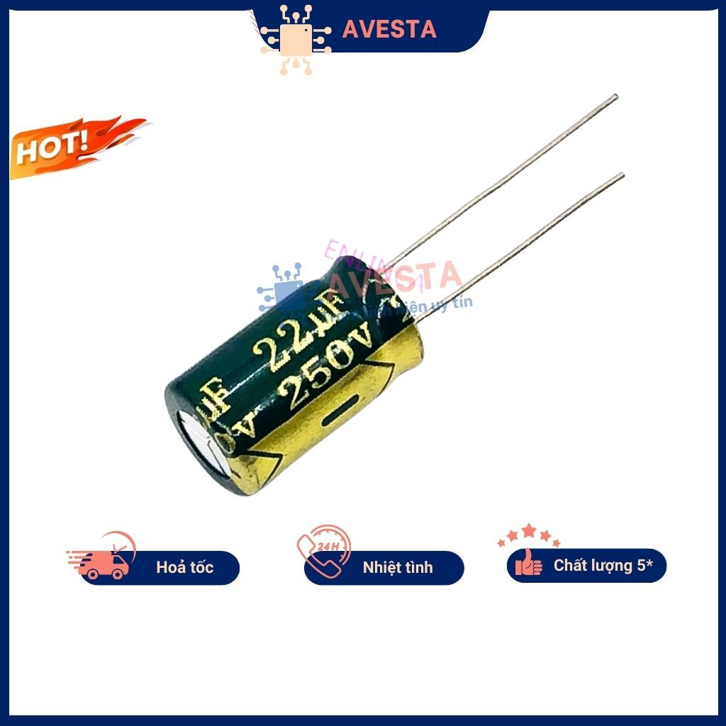 Tụ hóa 250v 22uf 10x17mm tần số cao đảm bảo chất lượng avesta