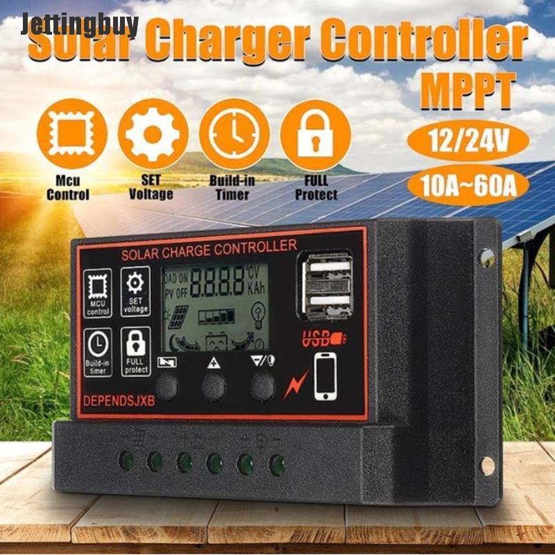Jettingbuy 10A-60A MPPT 12V/24V Solar Charger Controller USB Dual Solar Panel Regulator