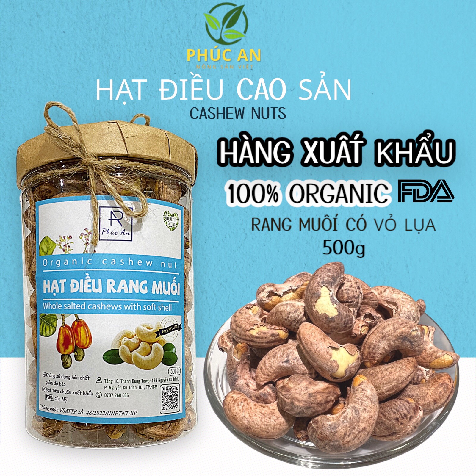 Hạt Điều Rang Muối PHÚC AN Có Vỏ Lụa 500g - Đặc Sản Bình Phước