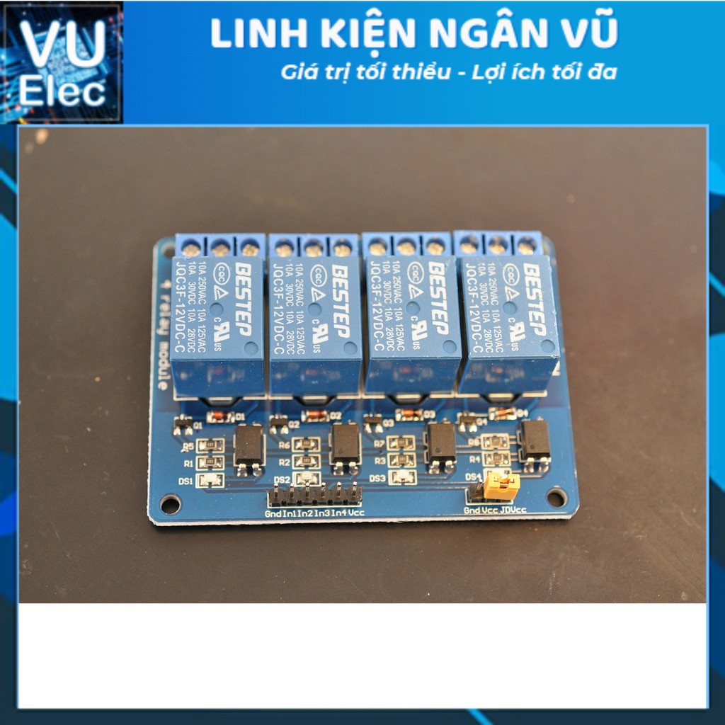 Module Relay 4 Kênh 5V/12V/24V 220V/10A Có Opto Cách Ly