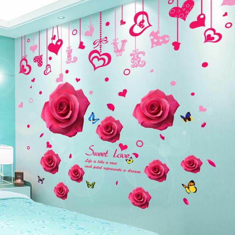 DECAL DÁN TƯỜNG DÂY LEO VÀ HOA HỒNG ĐỎ