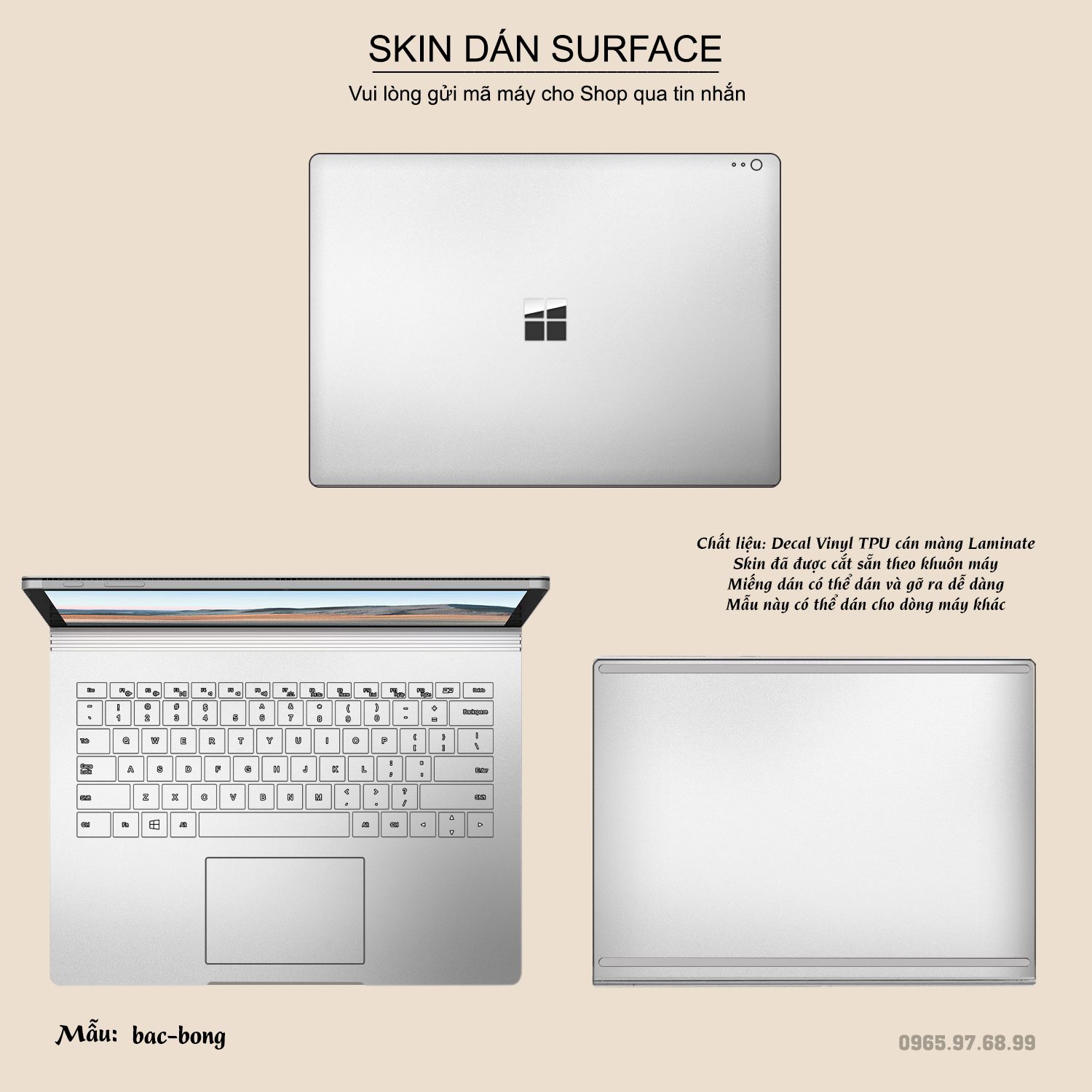 Decal Skin dán Surface Pro / Laptop / Go / Book mẫu Aluminum Chrome bạc bóng (inbox mã máy cho shop)